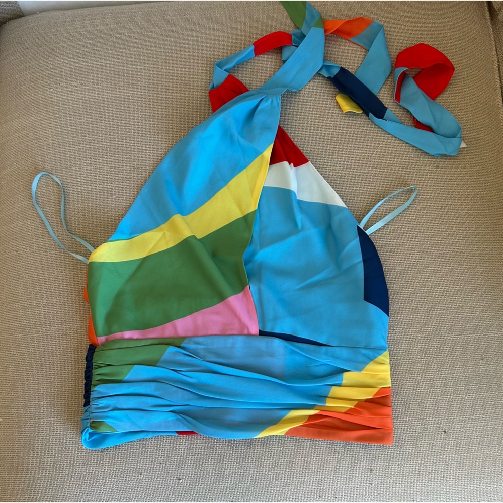 ✨ SALE✨ STAUD Kai Halter Cropped Top - Capri/ Coastal Marble Colorful Vacation - Picture 2 of 7